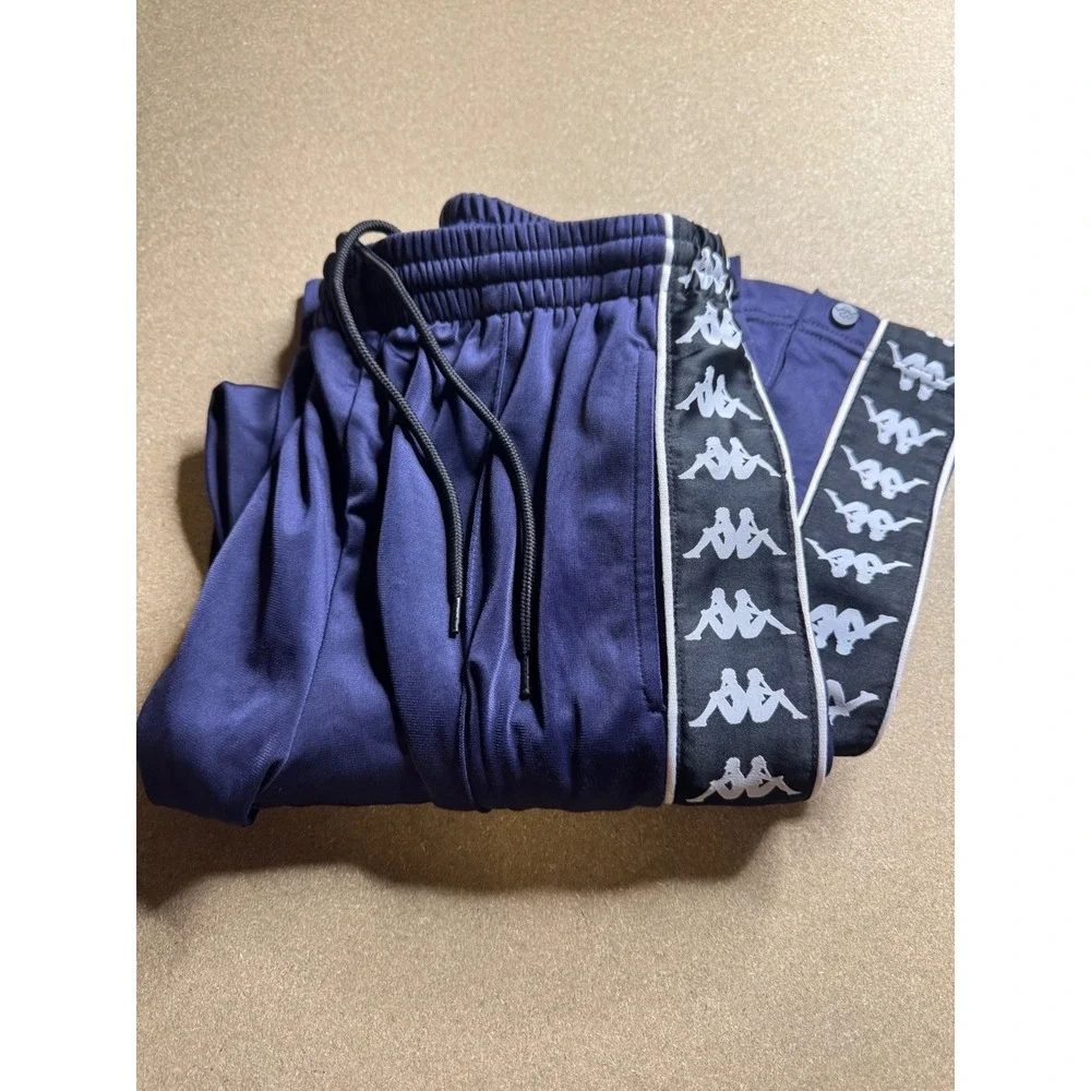 vtg Kappa Banda Snap Track Pants Navy Blue Omini Logo Tape Tearaway Mens Small‎