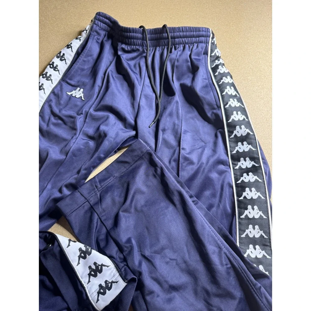 vtg Kappa Banda Snap Track Pants Navy Blue Omini Logo Tape Tearaway Mens Small‎
