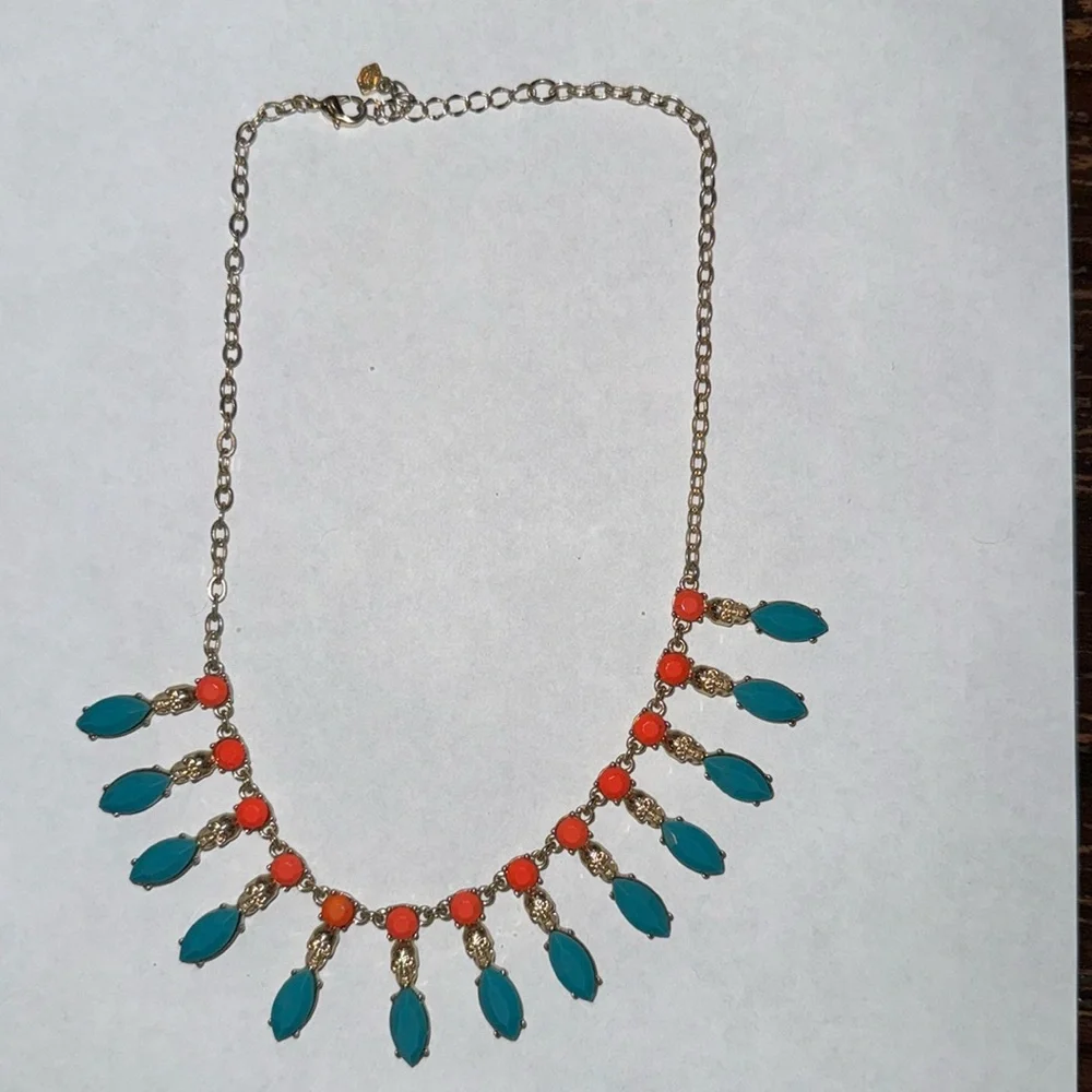 SKULL TURQUOISE‎ COLORED ORANGE BIB NECKLACE