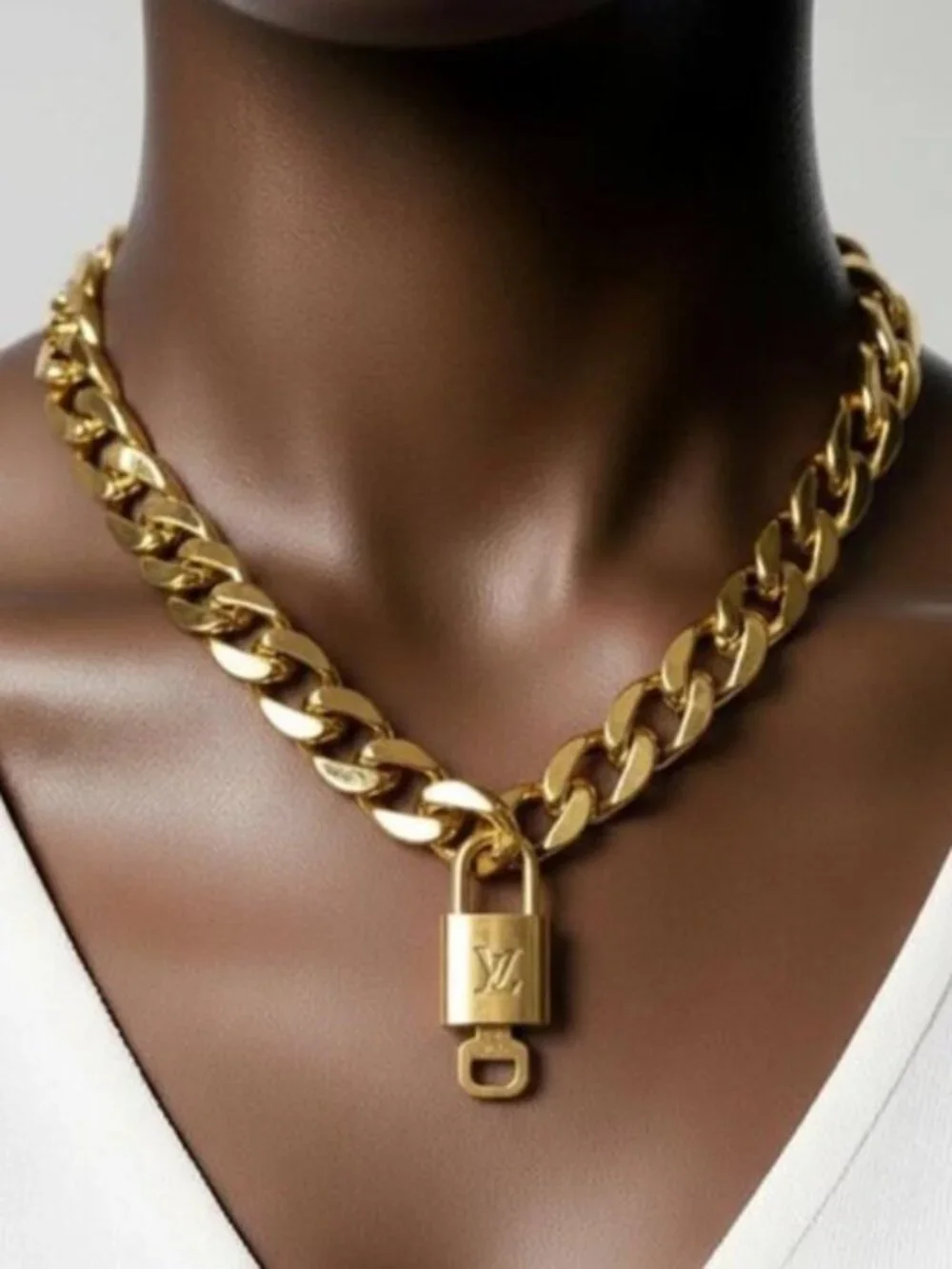 Authentic Louis Vuitton Lock & Key w/unbranded Gold Plated Chain Necklace