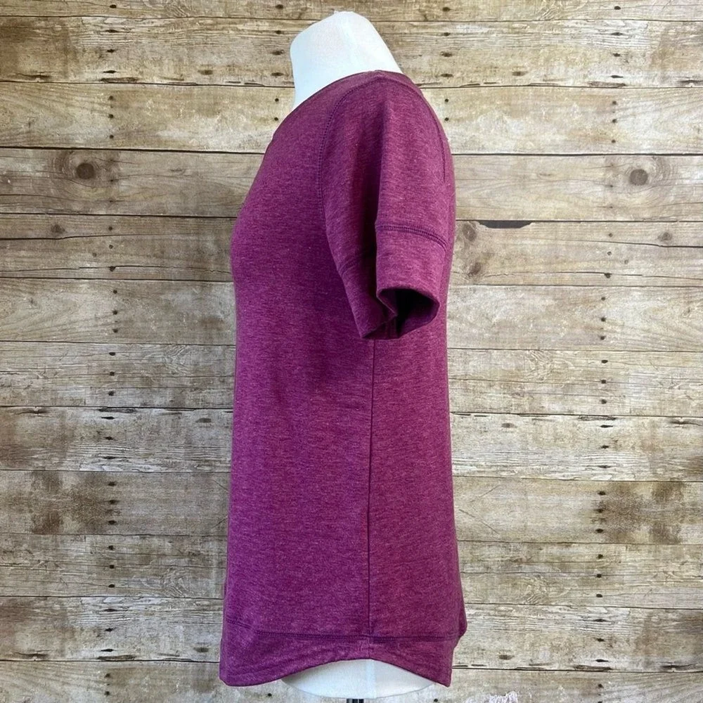 Unbranded Women Heathered Burgundy Short‎ Sleeve Pullover Top Curved Hem Size S