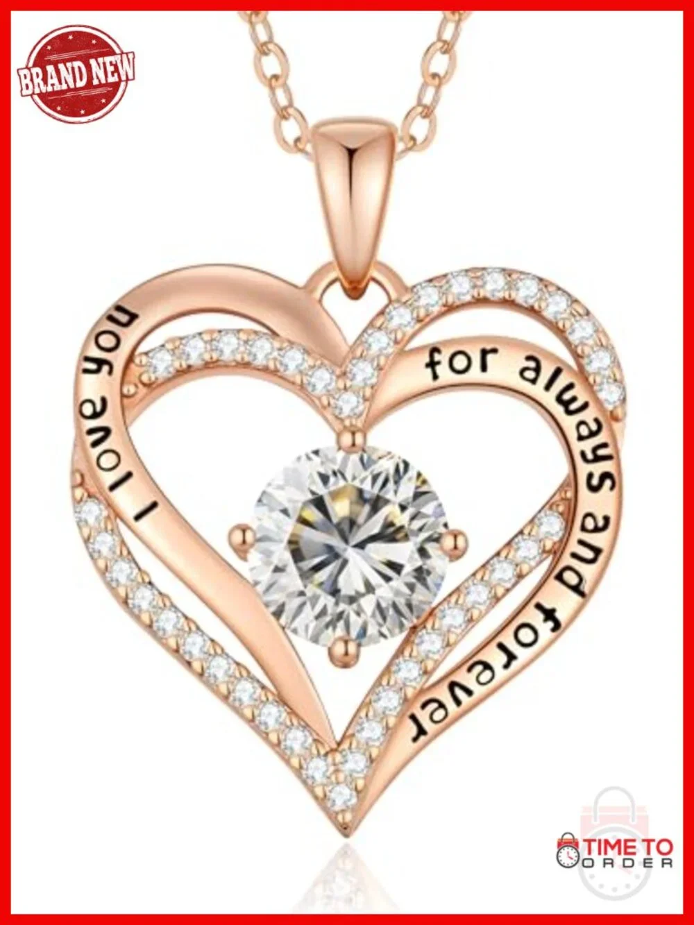 925 Sterling Silver Moissanite Heart Pendant Necklace with Engraved Love