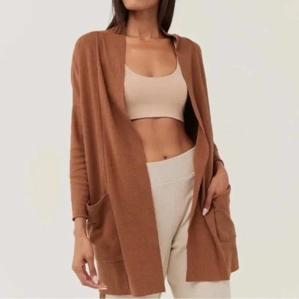 Pact Brooklyn Airplane Organic Cotton Open Front Cardigan Size XL/XXL Brown‎