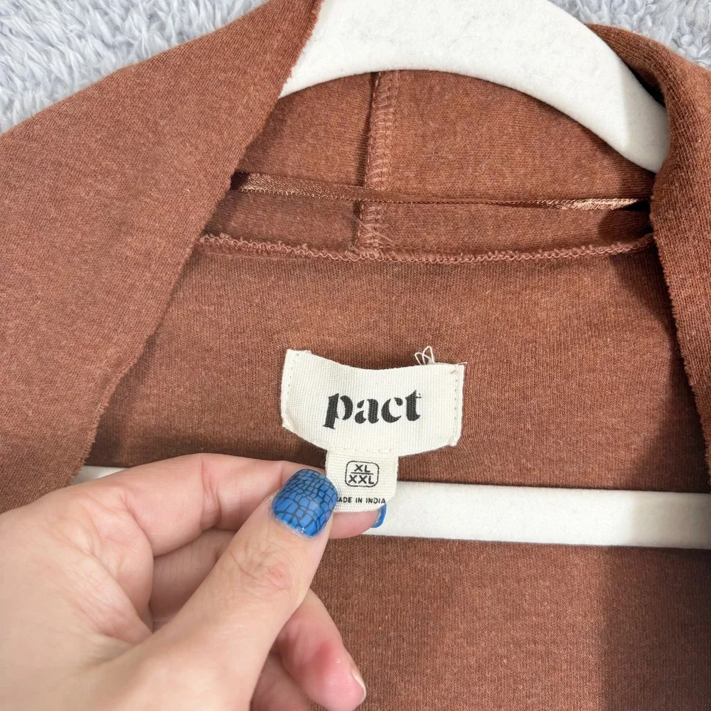 Pact Brooklyn Airplane Organic Cotton Open Front Cardigan Size XL/XXL Brown‎