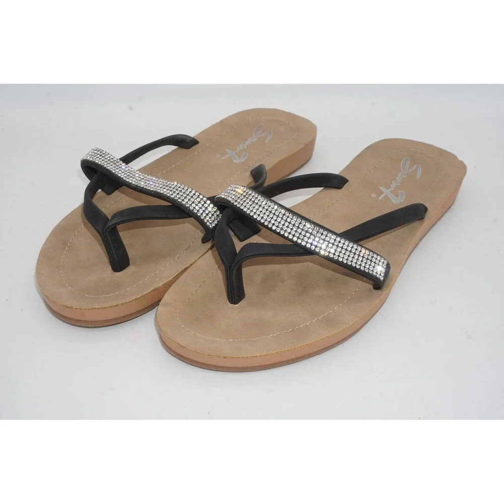 Seven7 Sandals Womens Size 9 EU 40 Black Rhinestone‎ Thong Flip Flop Dressy