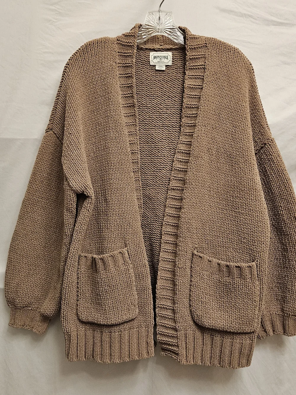 American Eagle Brown Knit Oversized Cardigan Womens M Chunky Balloon Granola
