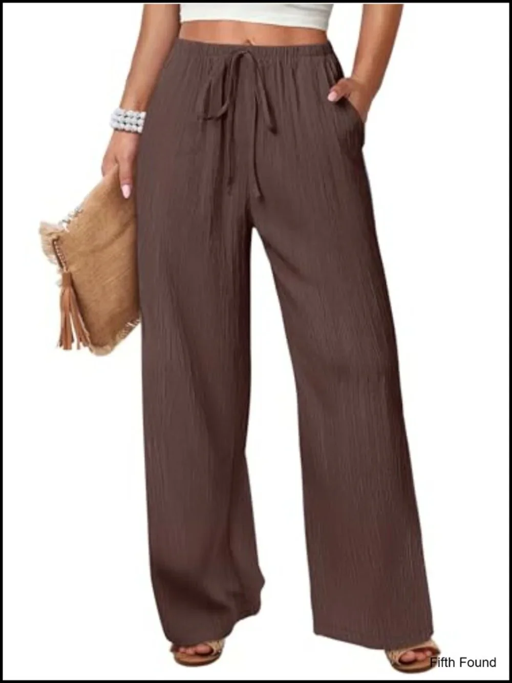 Wide Leg Beach Pants Elastic Waist Lightweight Flowy Palazzo Lounge Trousers