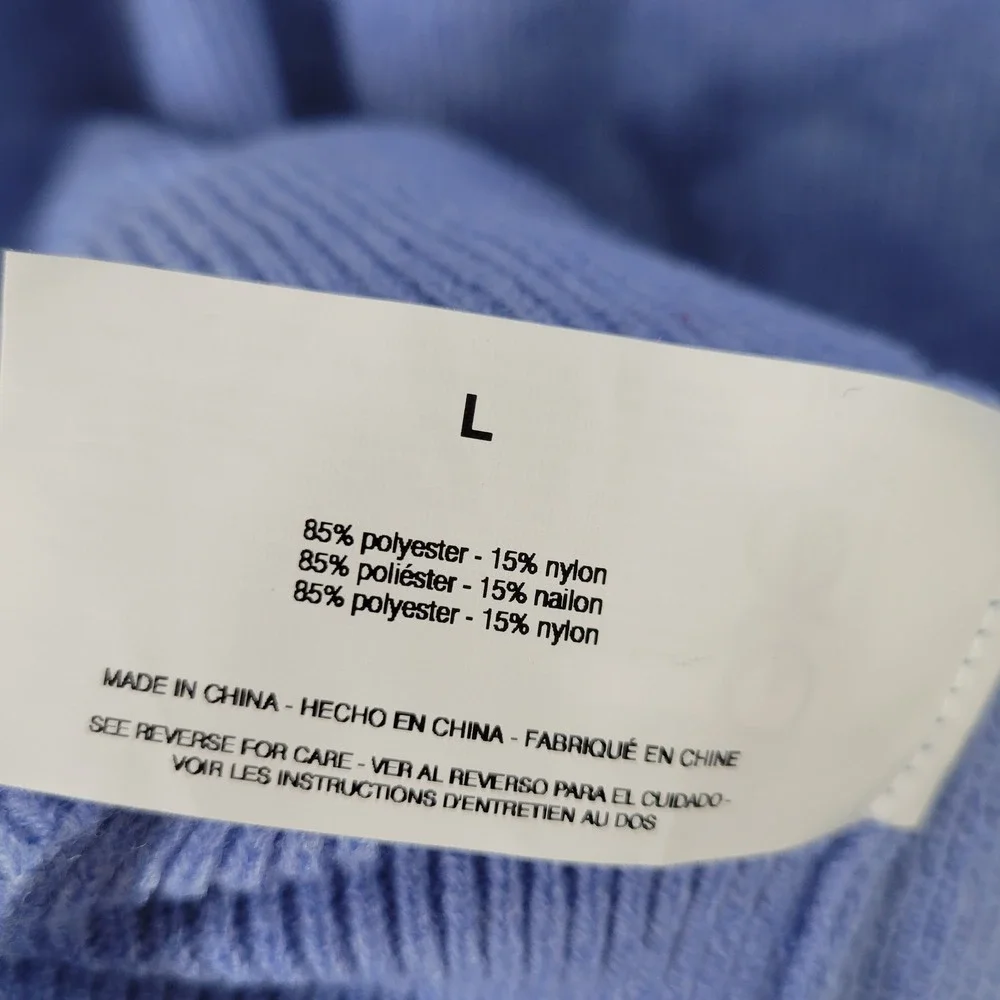 Nine West V Neck Sweater Womens Large Heron Blue Ribbed Knit DNWS2988-HER NEW‎