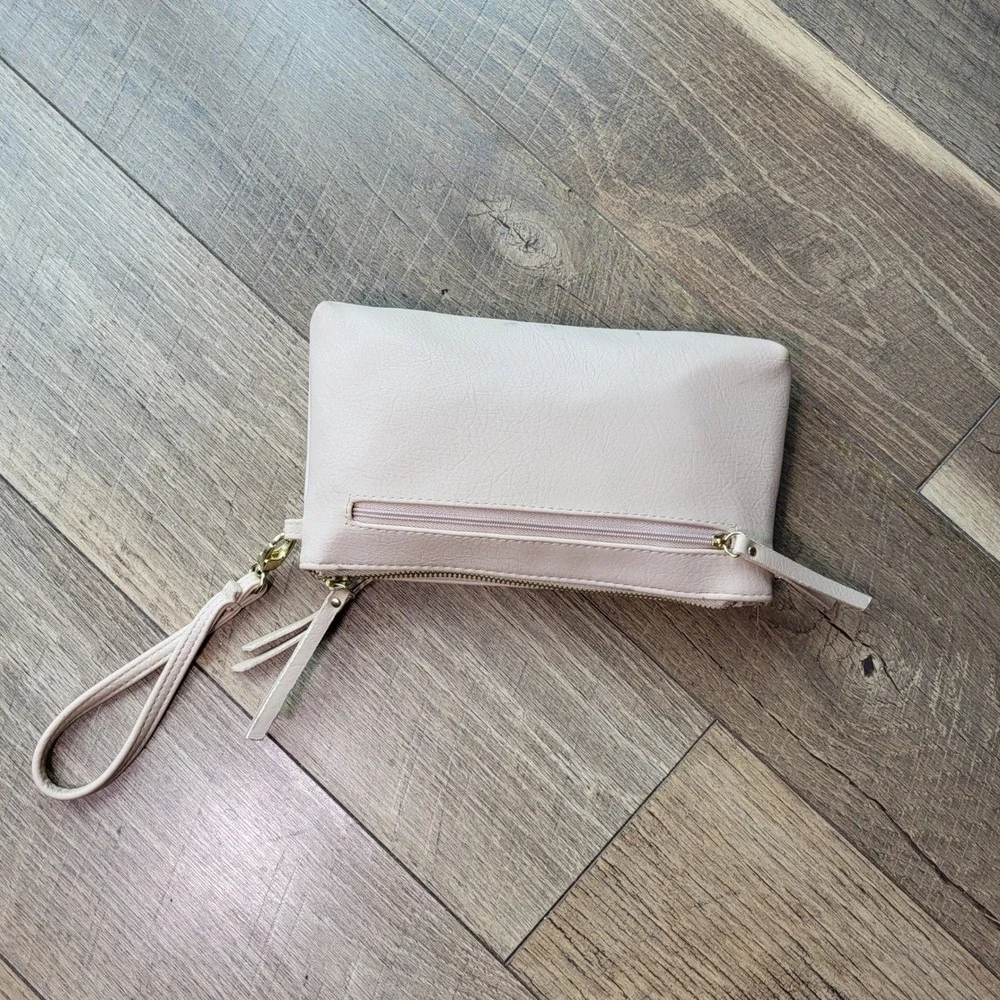 Nicole by Nicole Miller Blush Pink Wristlet Clutch Bag Gold Hardware Studded