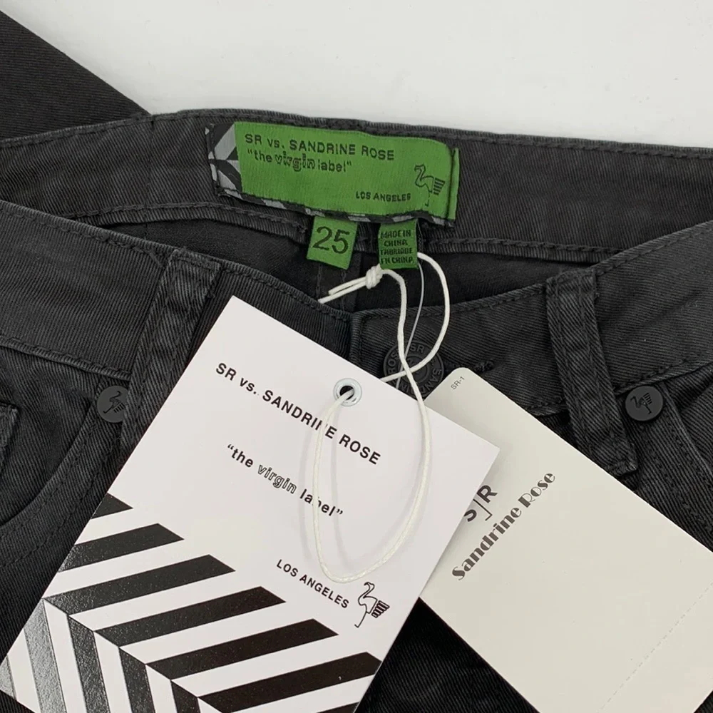Sandrine Rose straight leg ankle jeans button fly Dark black denim new 25