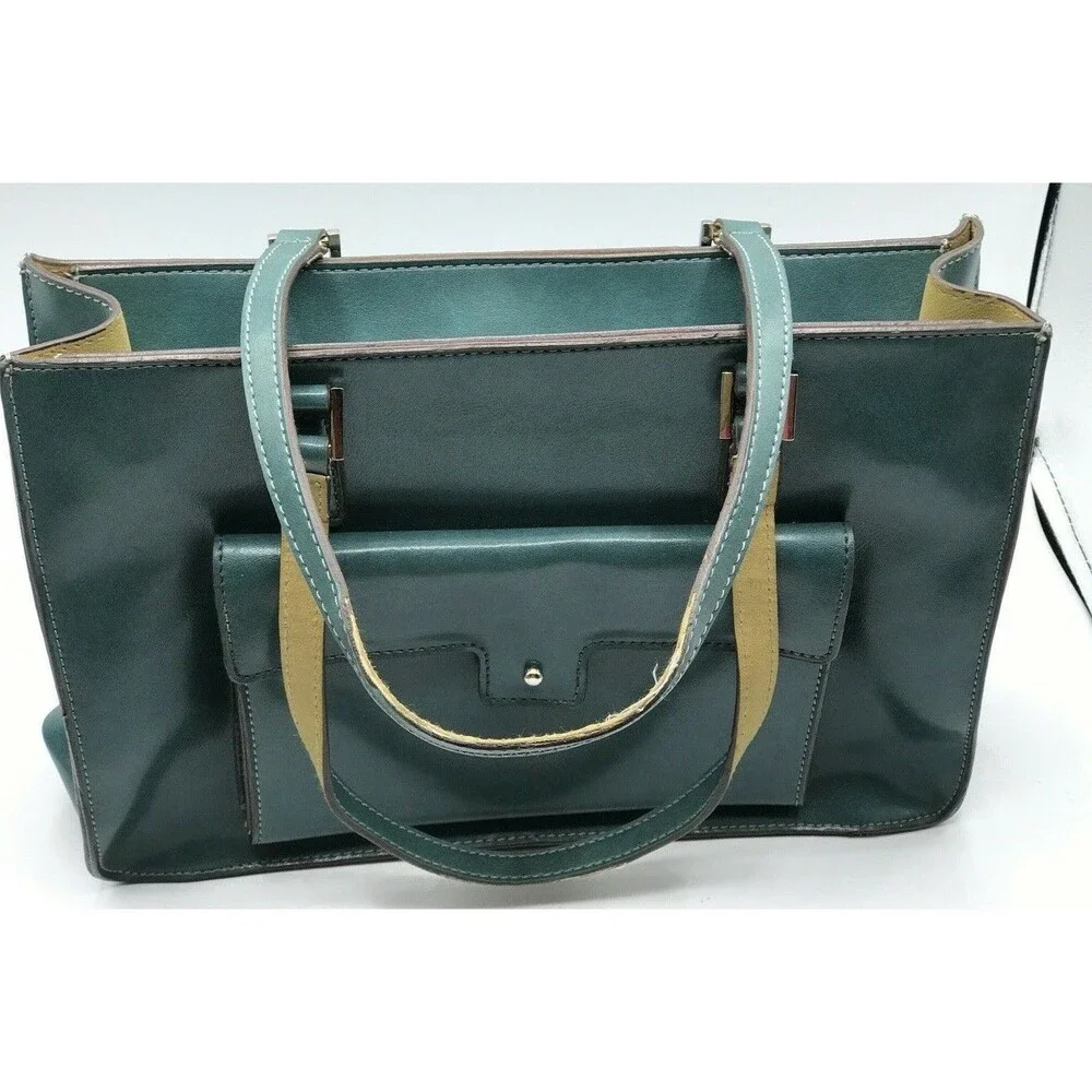 MONDANI New York Faux‎ Leather Handbag Tote Zip Top Teal Blue