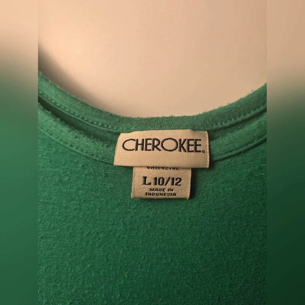 Cherokee Green and White Polka Dot Girls Dress Size L (10/12)‎