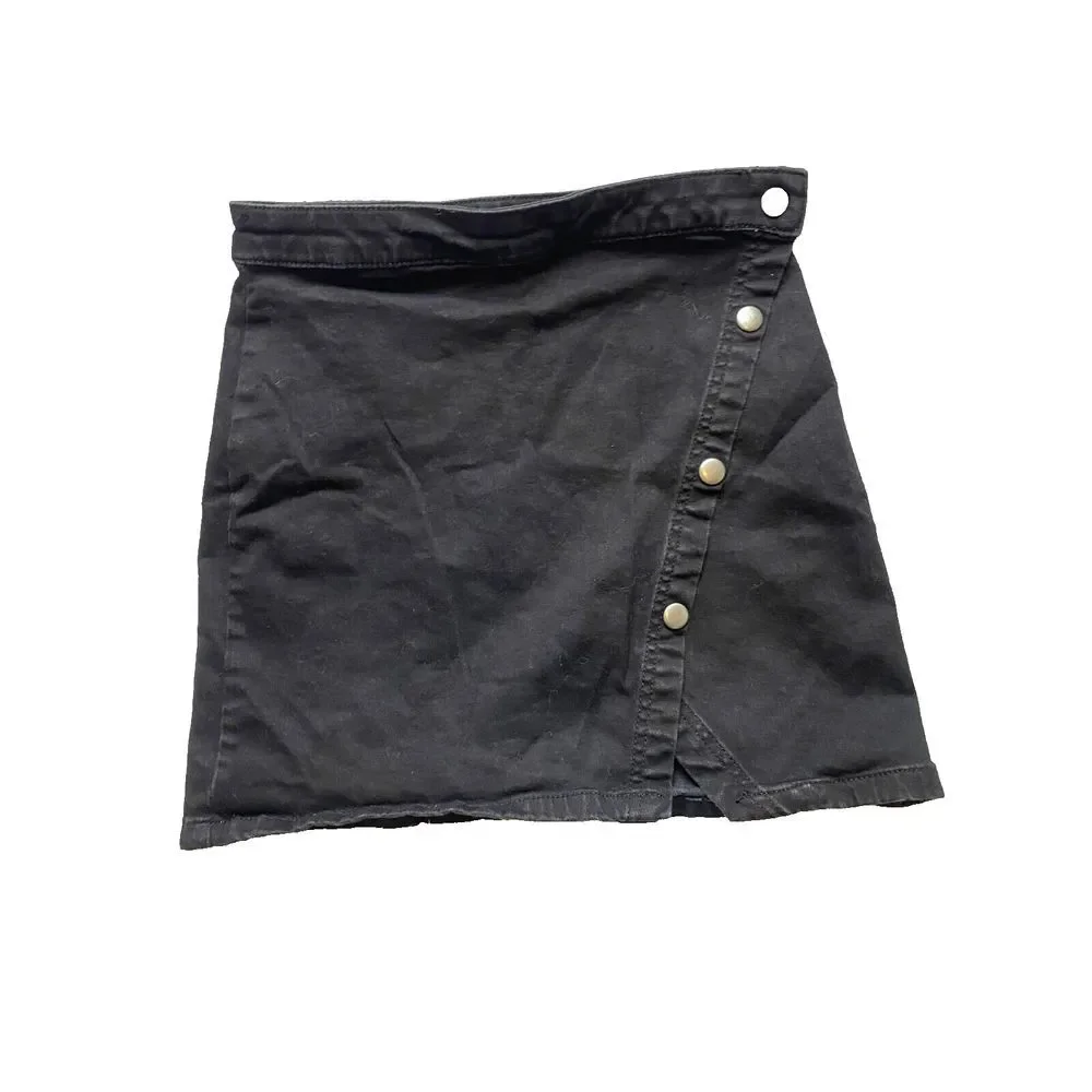 Free People Skirt Womens 6 (28x16) Black Wrap Denim Snaps Asymmetric‎ Boho