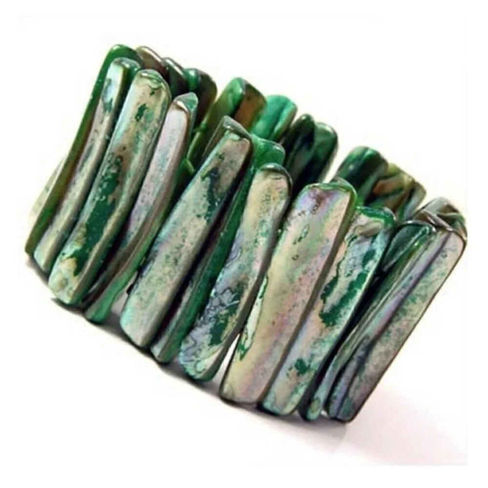Green Mother of Pearl Rustic Beach Resort Pool Sea Shell MOP Stretch Bracelet