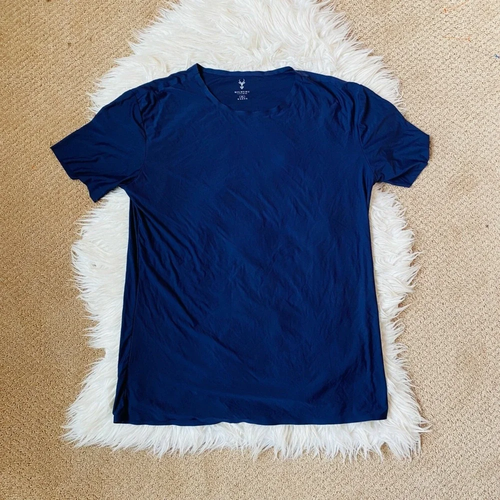 Milmumu Shirt Mens XL Compression Blue Short Sleeve Crewneck‎ Athletic