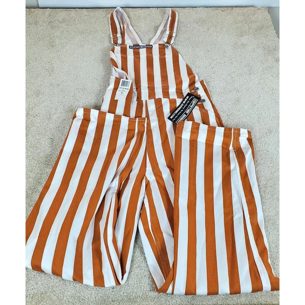 Game Bibs Bib Overalls Men Women Size M Orange White Stripe Game Day Unisex NWTG