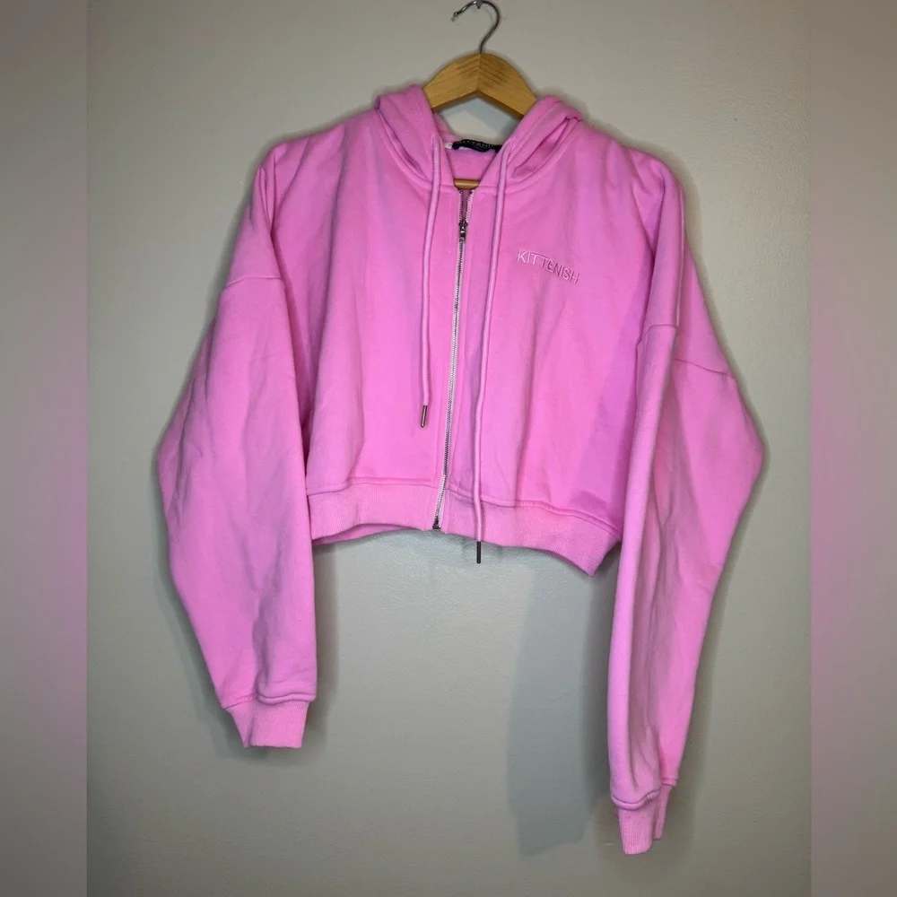 Kittenish Pink Lounge Set Cropped Zip Hoodie &‎ Shorts S/M