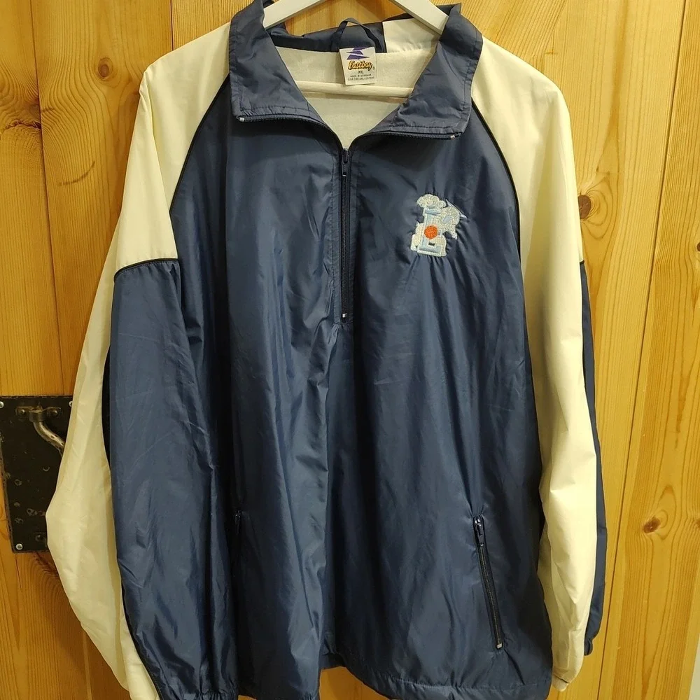 Vtg Starter Windbreaker‎ Sz XL 90s Navy White Half-Zip Pullover Basketball Retro