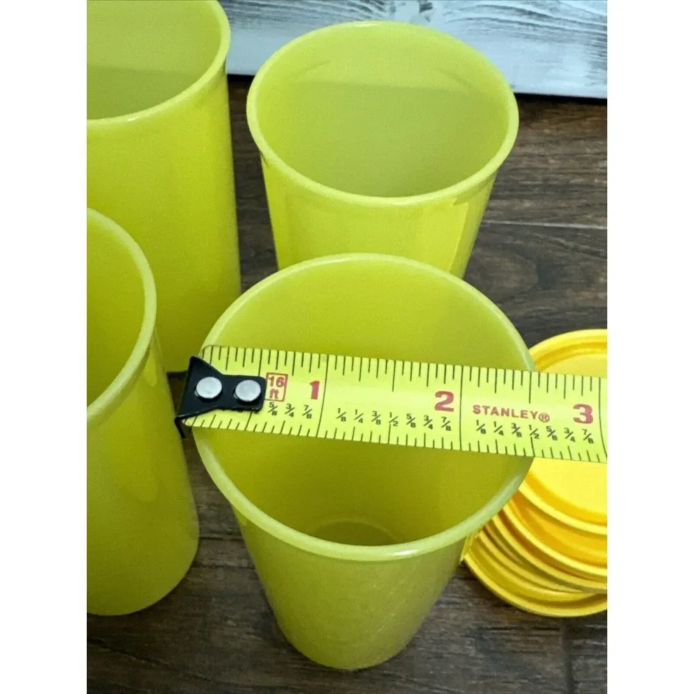 Tupperware Vintage 9 oz Sheer Stacking Yellow Cups Tumbler Set of 6 w/‎ Lids