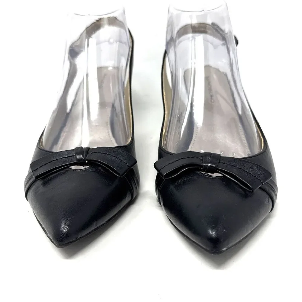 Bandolino Bolara Kitten Heel Slingback Womens Sz 9 Black Bow Tie Pointed Toe