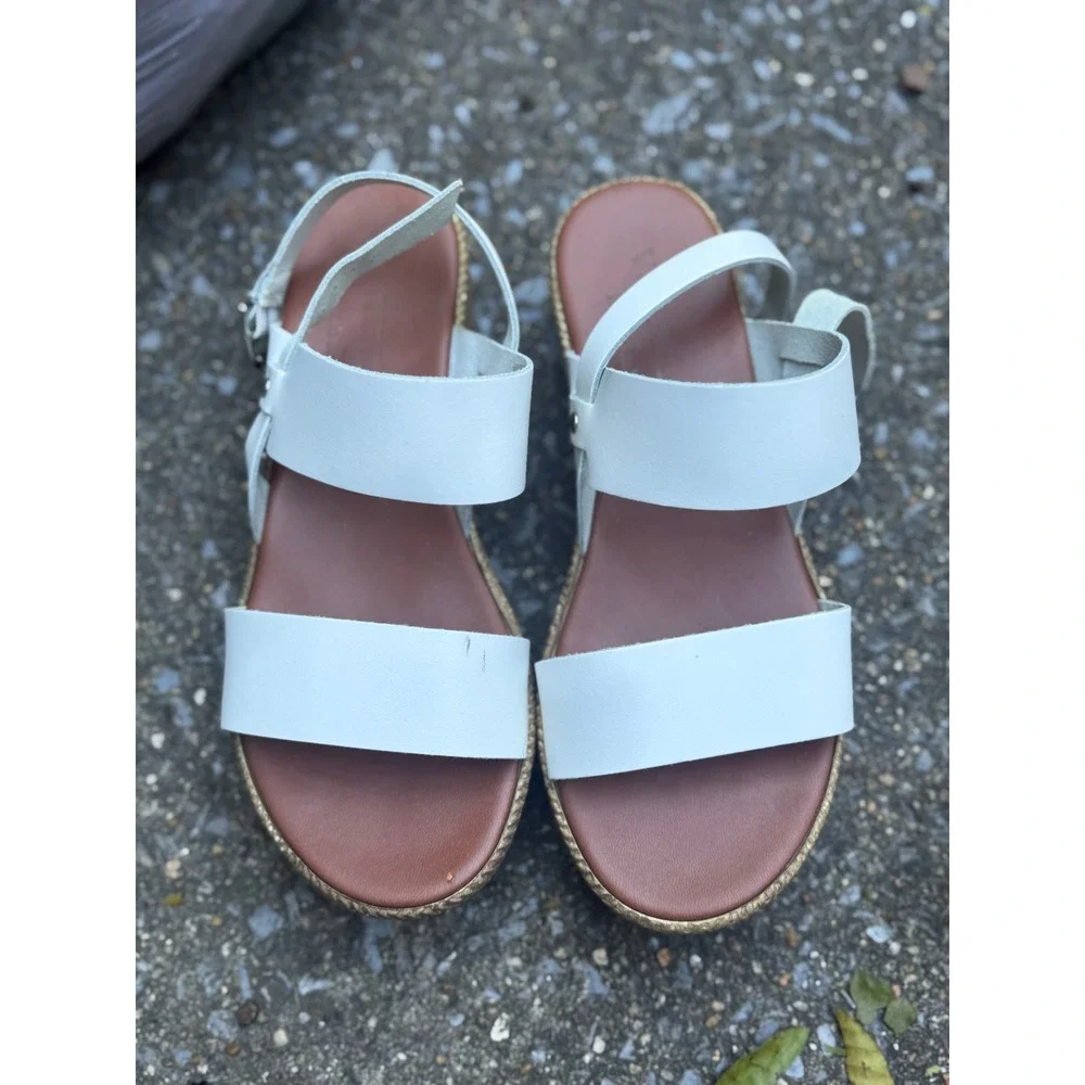 Via Veneto White Leather Platform Sandals Made in Italy Size 38 Espadrille Wedge