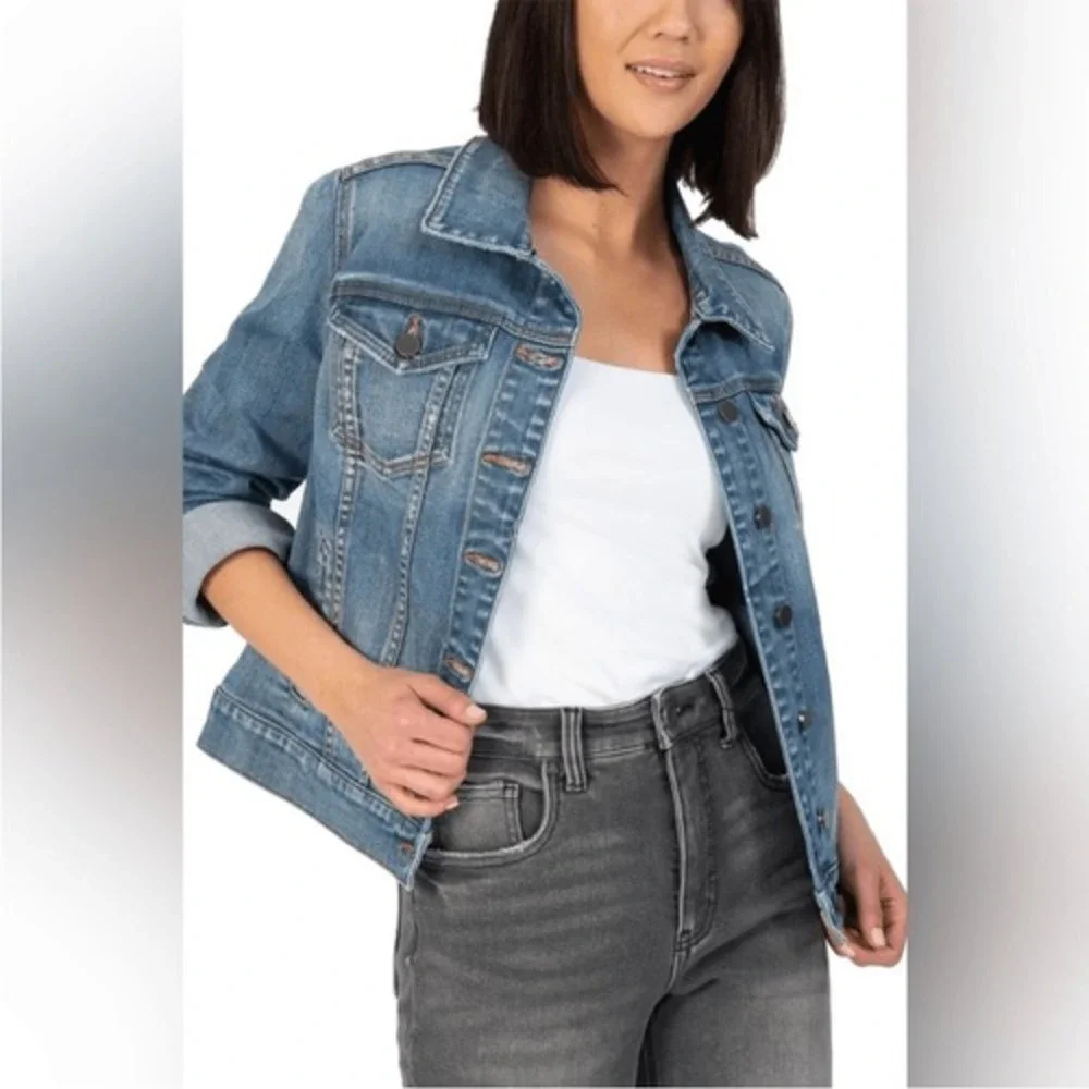 Cosmic Blue Love Luminary Denim‎ Jacket Medium Wash Button Front Classic Fit XS