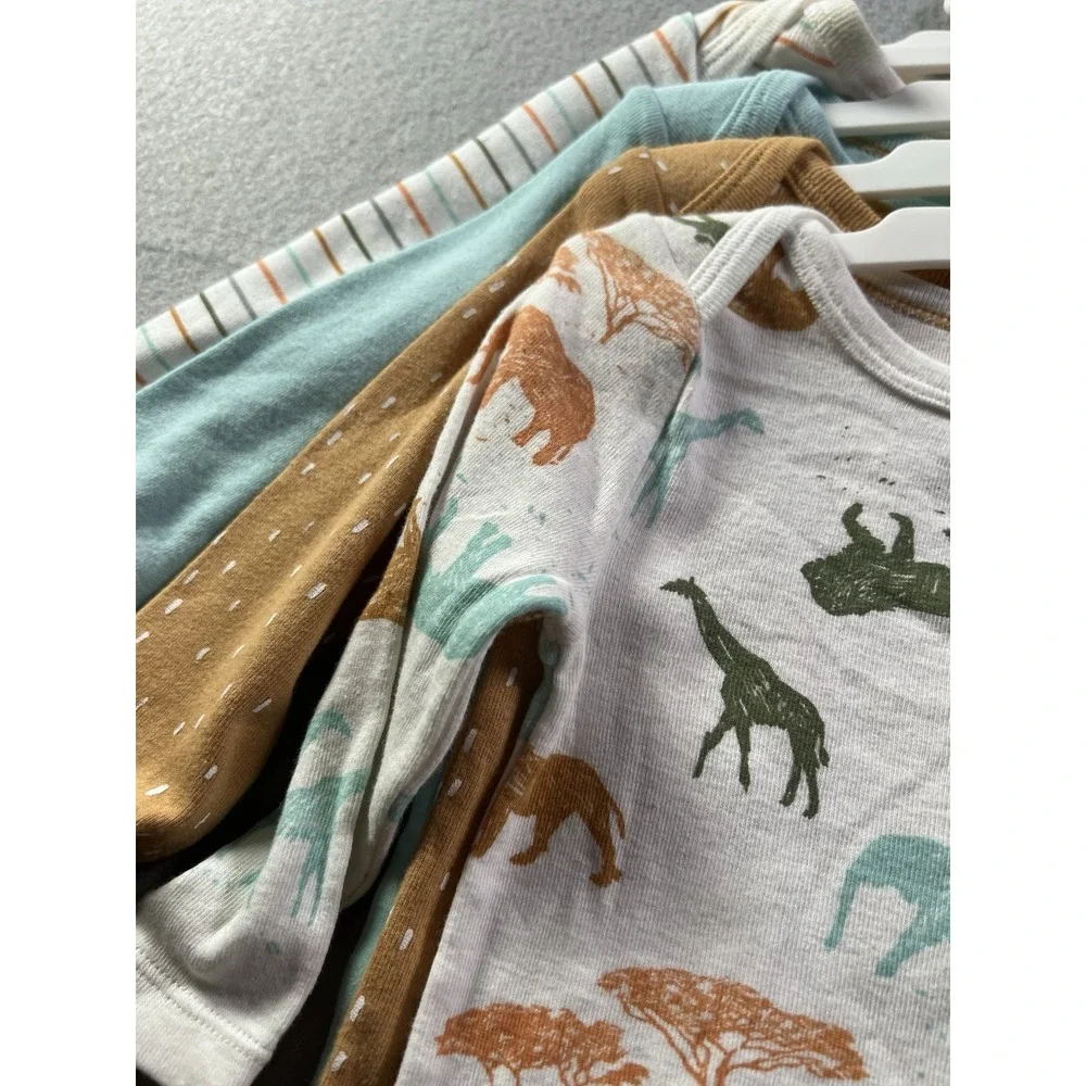 Cloud Island Baby 6-9 Months 4-Pack Long Sleeve Body Suits Safari Animal Print‎