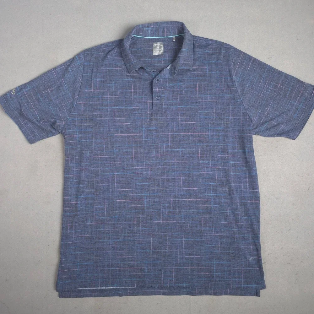 Callaway Mens‎ XL OptiDri Golf Polo Shirt Blue Pink Plaid Short Sleeve