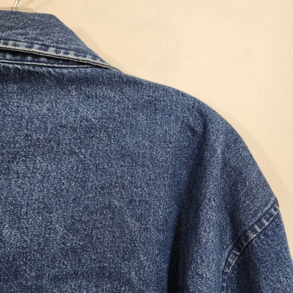 Vintage Keren Hart embroidered and quilted denim button front jacket woman sz XL