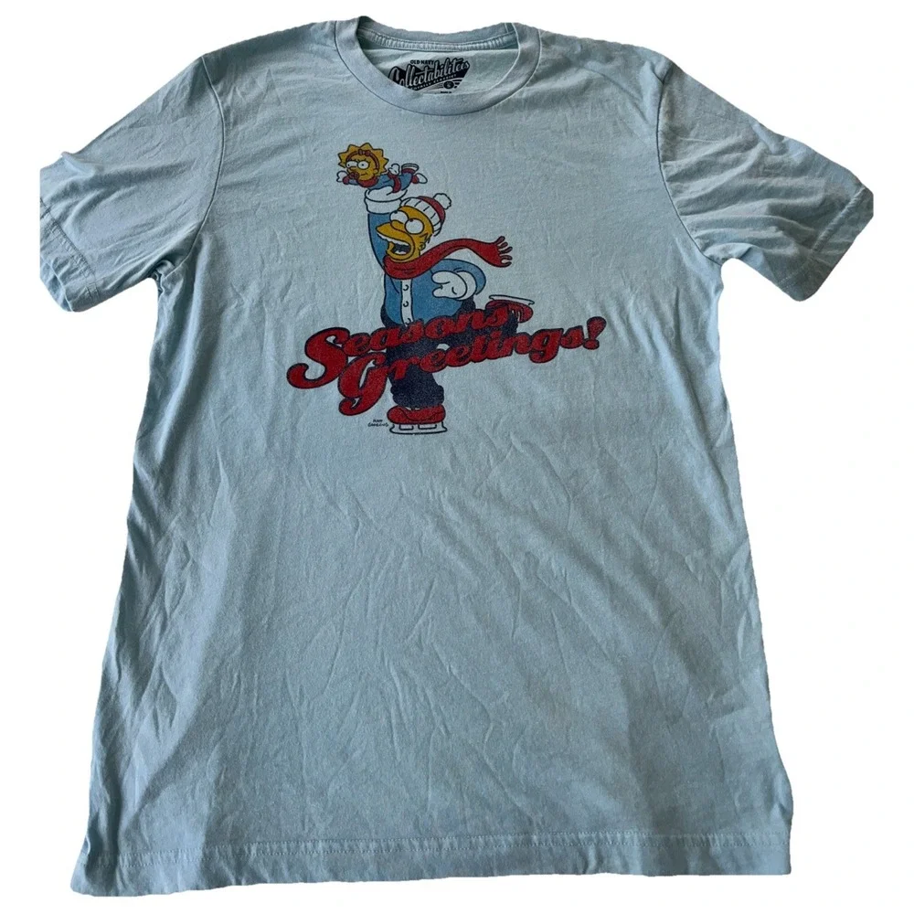 Homer Simpson Seasons Greetings T-Shirt Adult Small ‎ Blue Maggie Old Navy