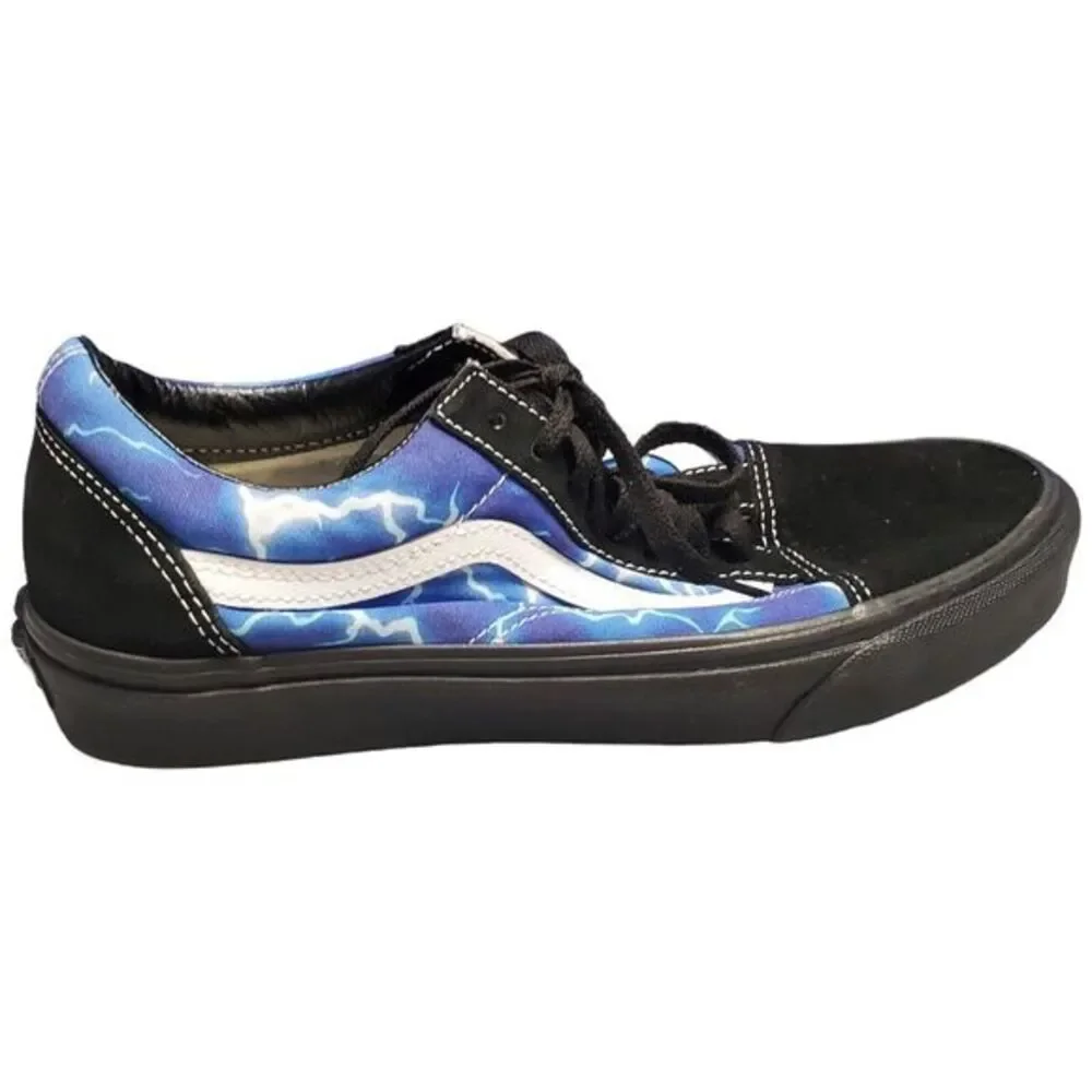 VANS Sk8 Low Top Sneakers Men 8.5 Women 10 Blue Black‎ Fabric Lightning 500714