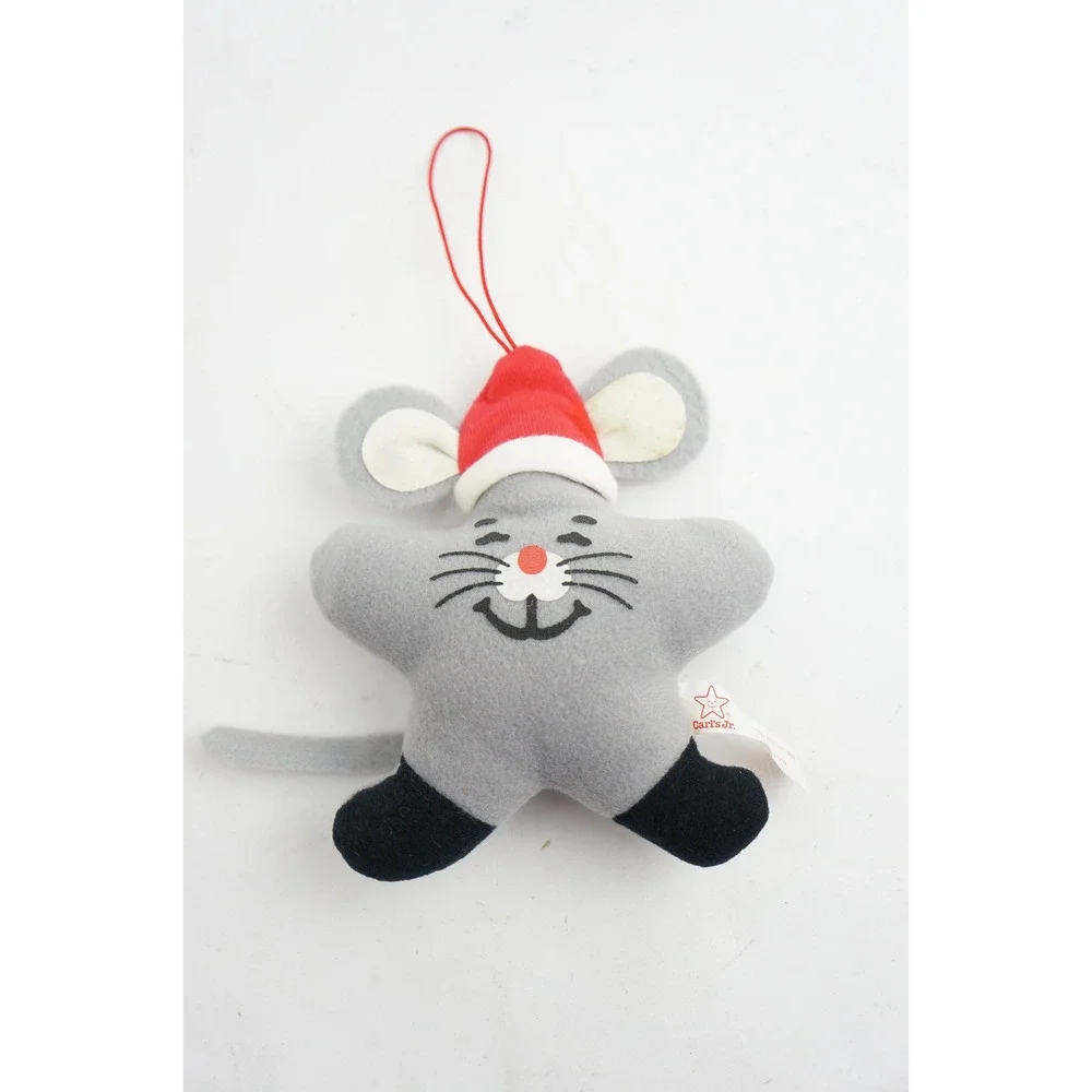 Carl's Jr. Plush Mouse Christmas Ornament Santa Hat‎ Vintage 1992 Good
