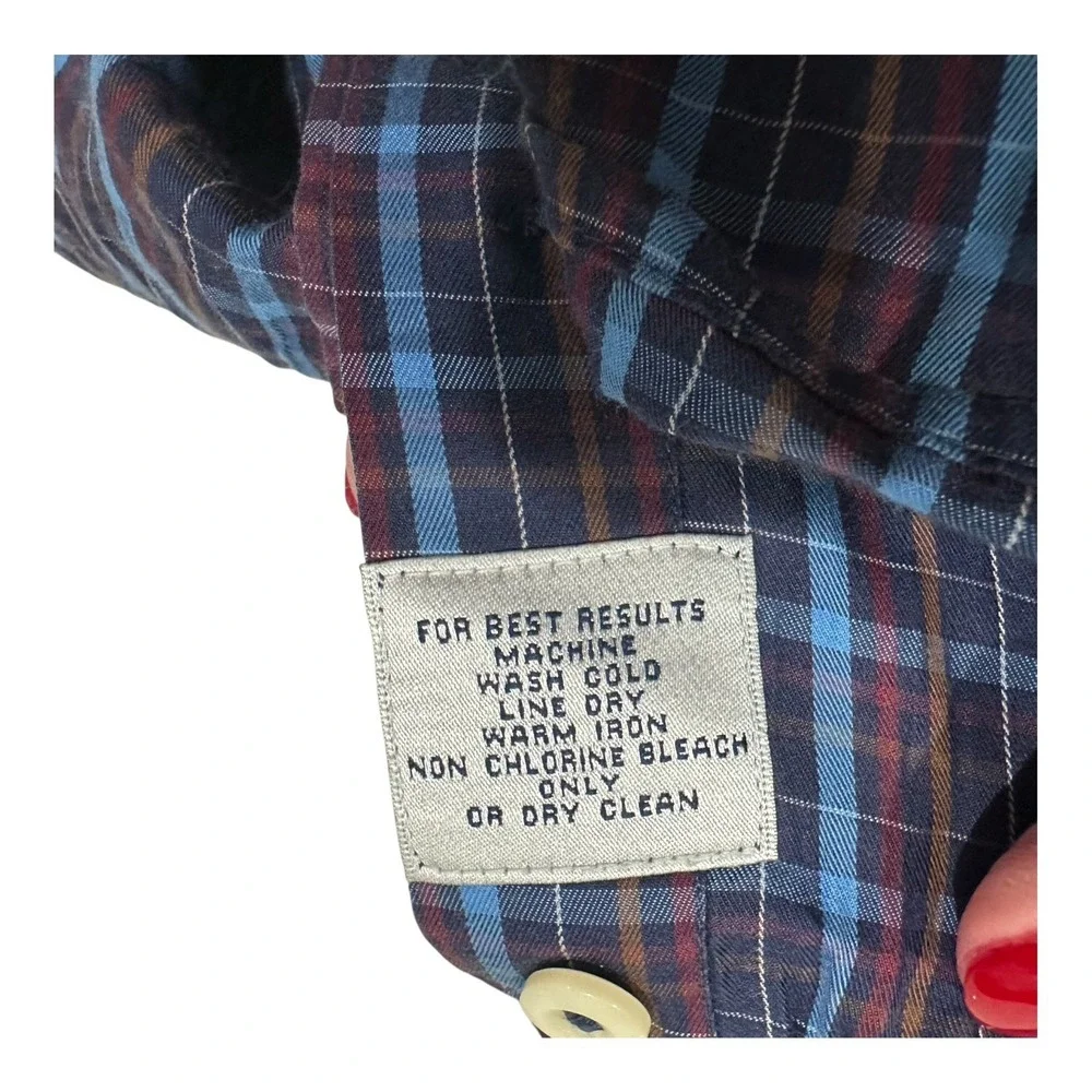 Peter Millar Mens 2XL Button Down Shirt‎ XXL Blue Plaid Long Sleeve Cotton Silk