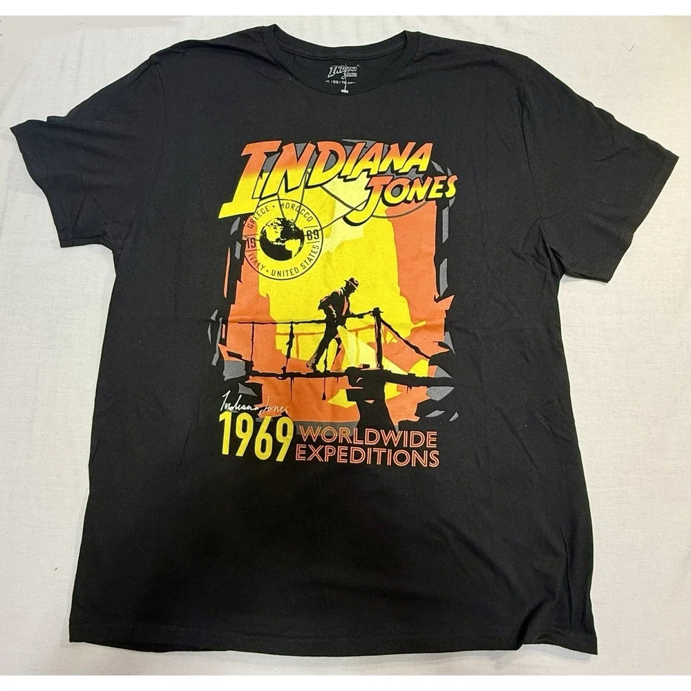 Indiana Jones Worldwide Black‎ Men's Tee Shirt XL (46-48) , Short Sleeve