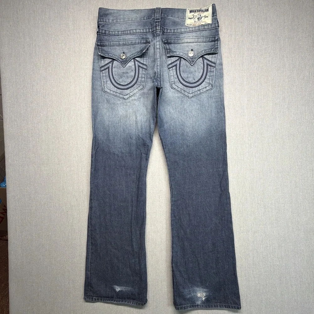 Vintage True Religion Jeans Mens 33 (Fits‎ 34x32) Blue Flap Pockets Boot Cut
