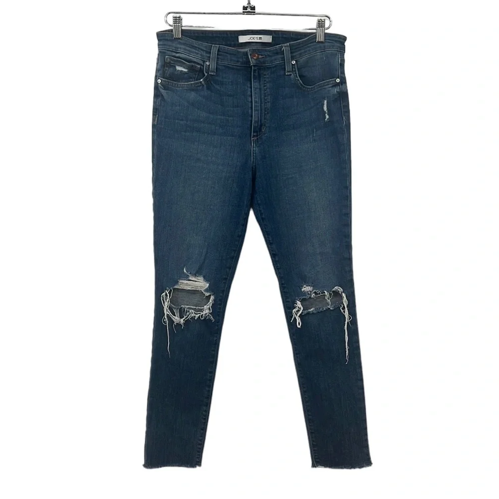Joe's Jeans Womens 31 High Rise Ankle Skinny Medium Wash Distressed Cotton Denim