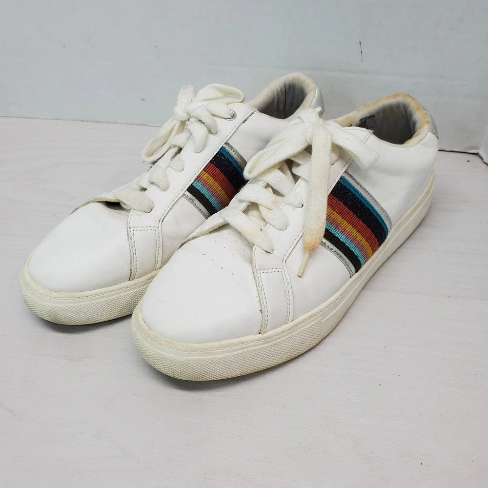 Time‎ and Tru Women's White Rainbow Stripe Sneakers Size 8.5 Comfort
