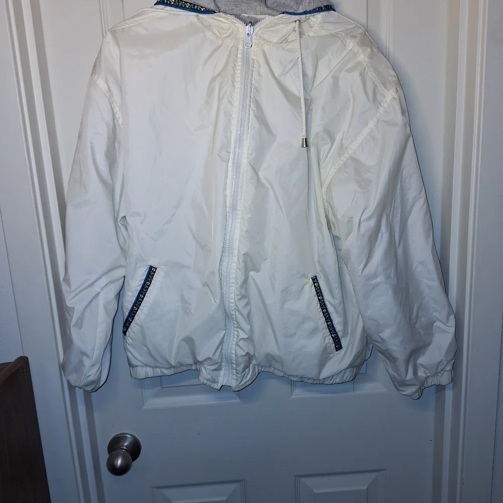 White Reversible Hooded Jacket Coat Medium Large