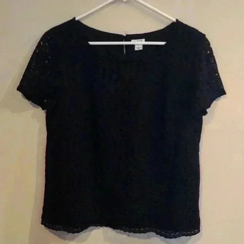 J.Crew Womens‎ Short Sleeve Lace/crochet black blouse Size 10