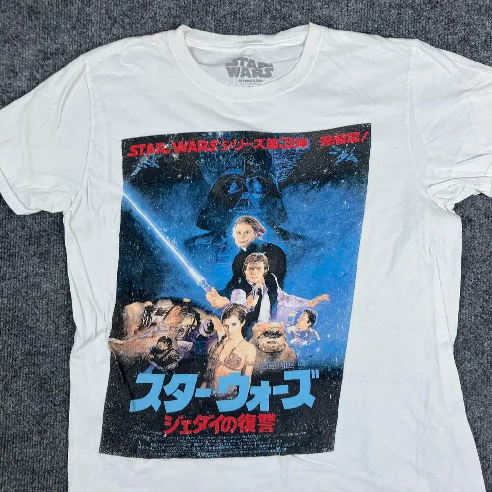 Star Wars T-Shirt Mens‎ M White Return Jedi Japanese Poster Graphic Movie Tee