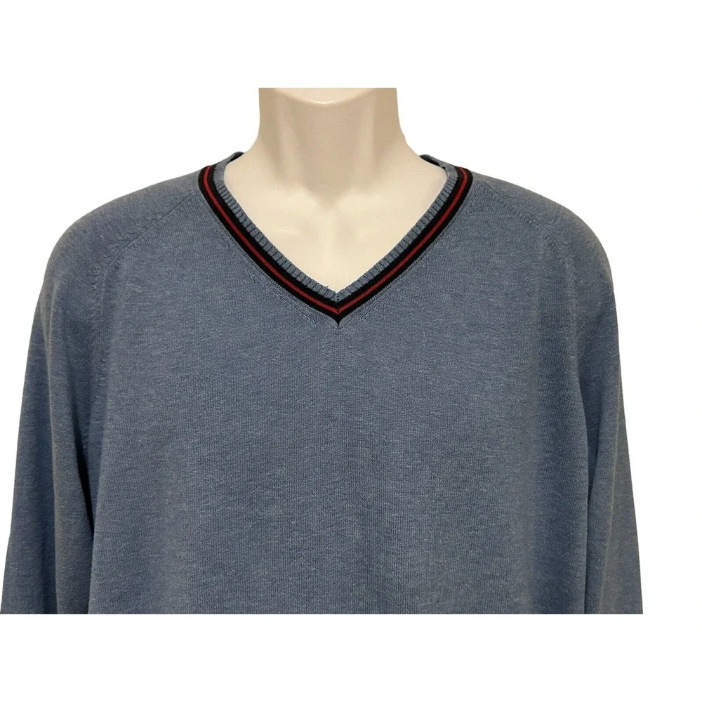 Brooks Brothers Mens Sweater V Neck Knit Long Sleeve Cotton Blue Vintage L‎