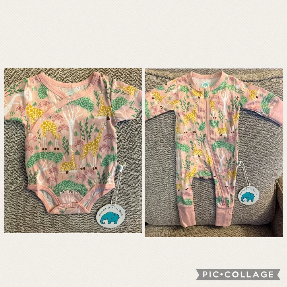 NWT Elephant Moon‎ giraffe safari sleeper and bodysuit pink