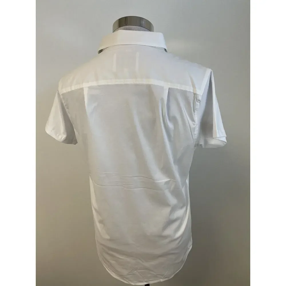 Siksilk Shirt Mens Small Button Up White Short Sleeve Sik Silk Embroidered N40