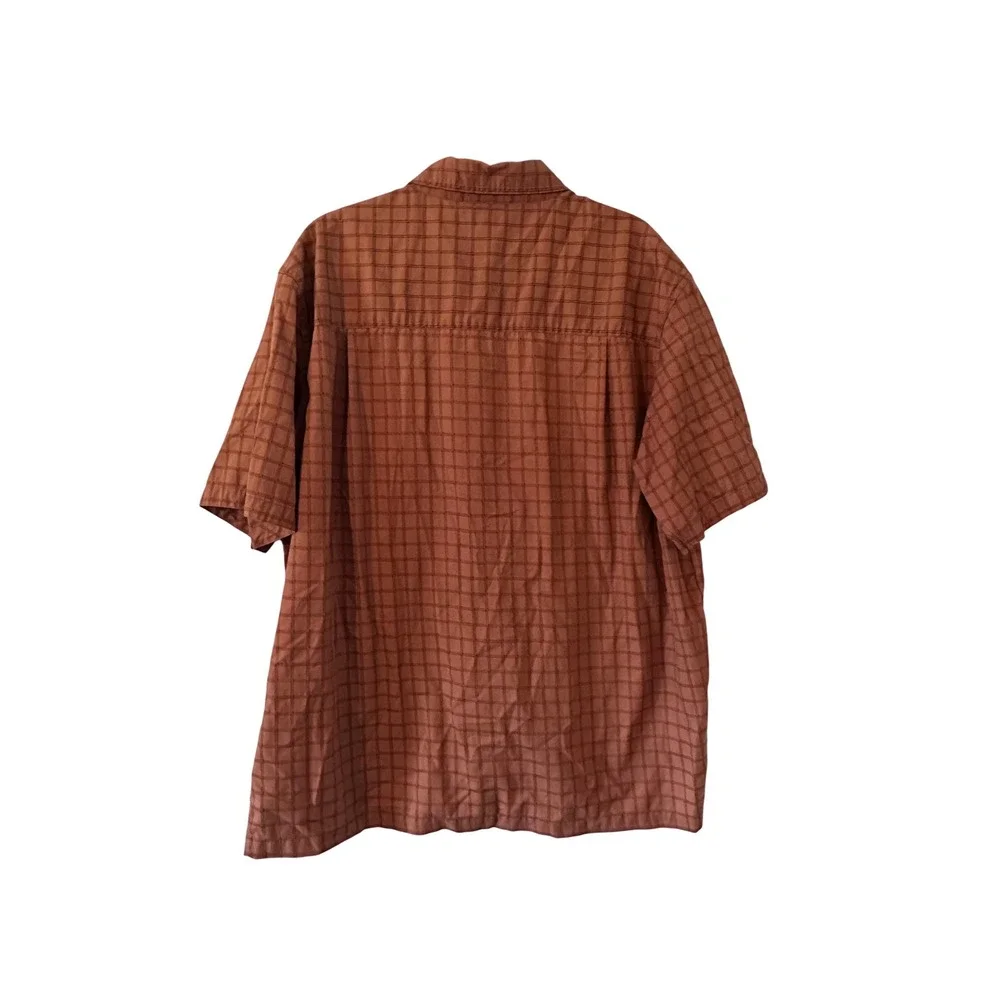 REI Mens Plaid Short Sleeve Button Up‎ Shirt Size XL Orange Cotton Casual Hiking