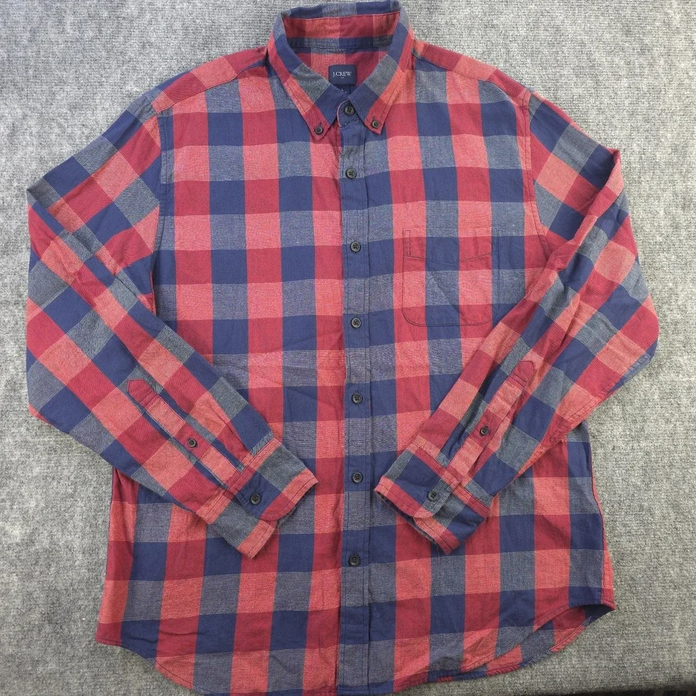 J Crew Shirt Large Red Blue Check Long Sleeve Button Down‎ Cotton Pocket