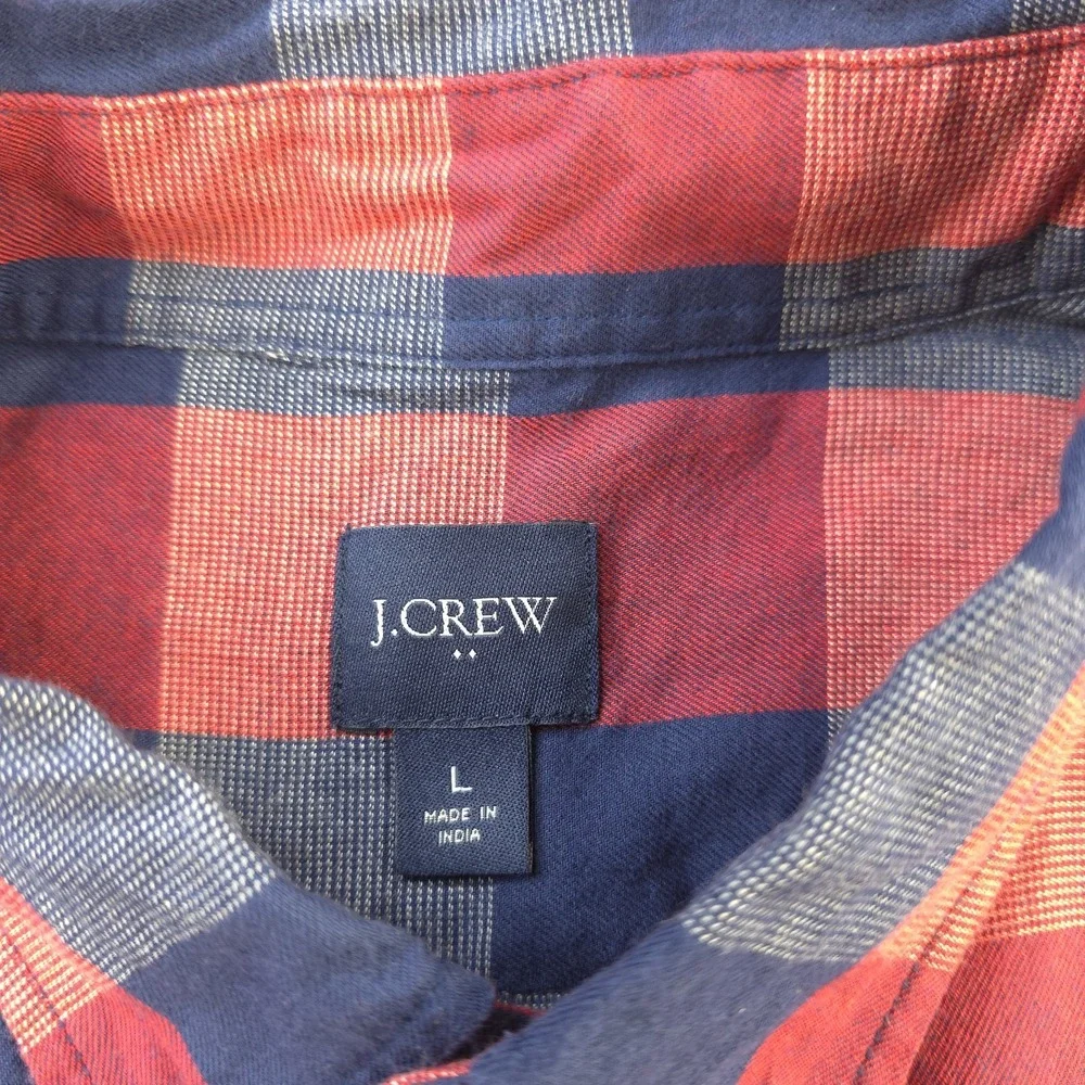 J Crew Shirt Large Red Blue Check Long Sleeve Button Down‎ Cotton Pocket