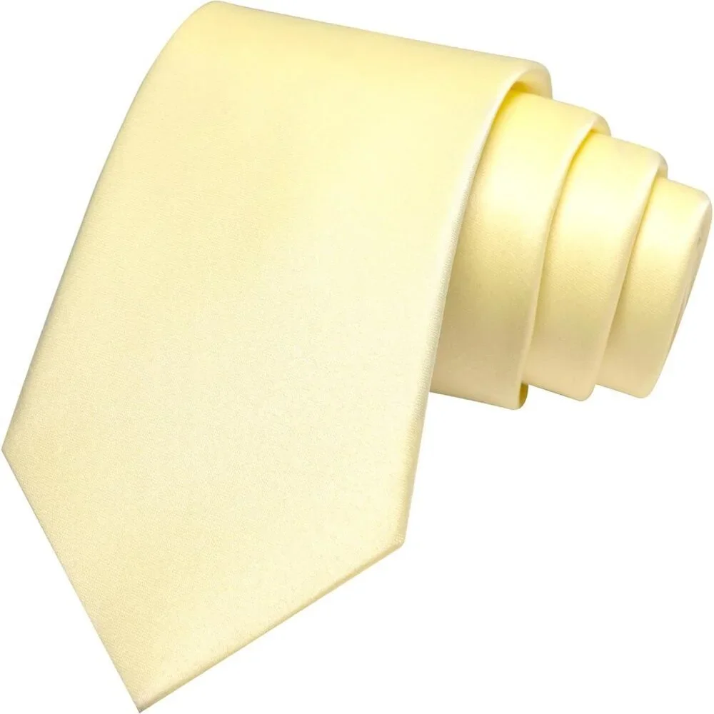 Men's Light Yellow Solid Pure Color Imported Polyester Formal Neck Ties