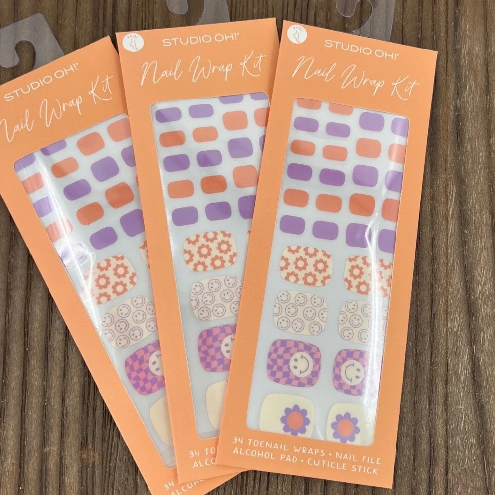 Studio Oh! Groovy Days Toenail Wrap Kit Retro Smiley Floral Checkered LOT of‎ 3