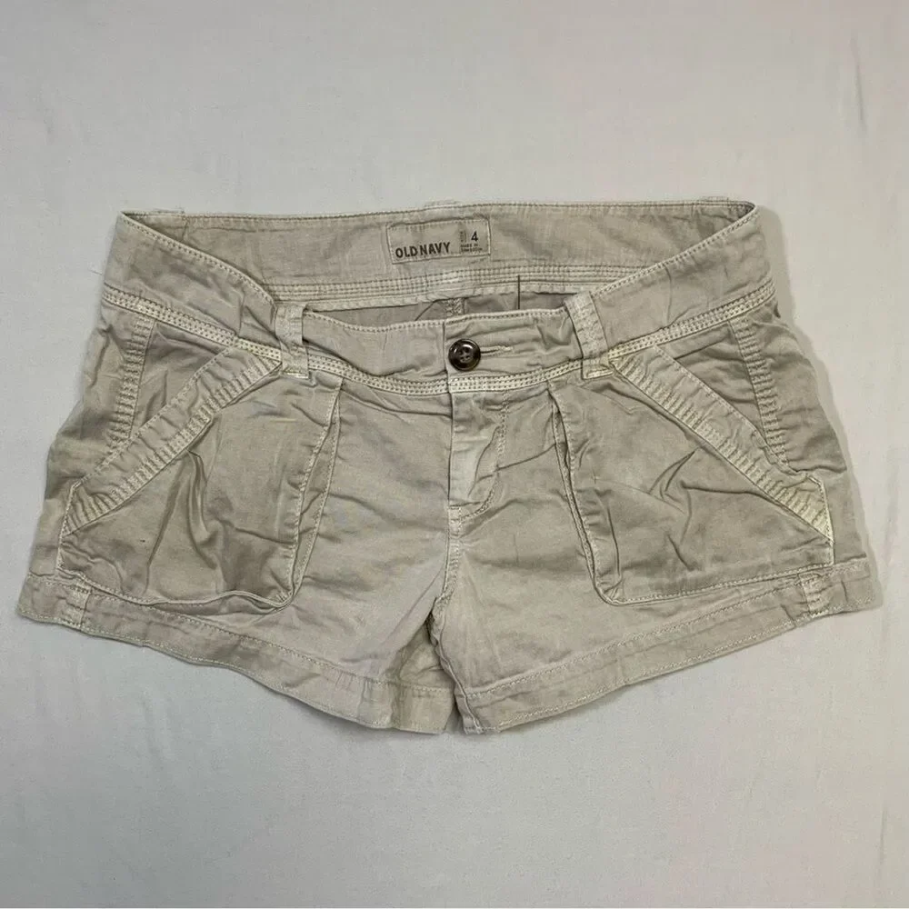 Khaki Tan Shorts Womens 4 Old Navy Cargo Tan Summer Shortie Preppy Beach Classic