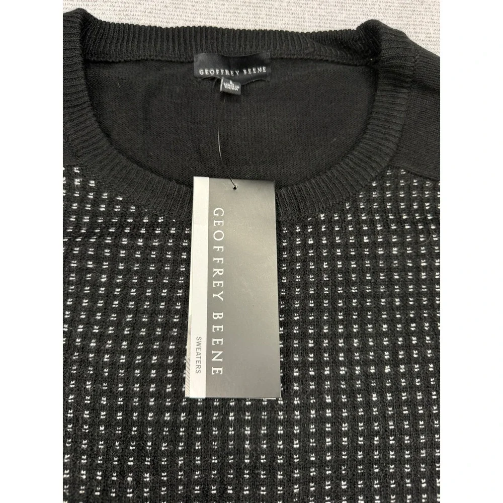 Geoffrey Beene Mens Black Textured Micro Dot Crewneck Sweater NWT L MSRP $65